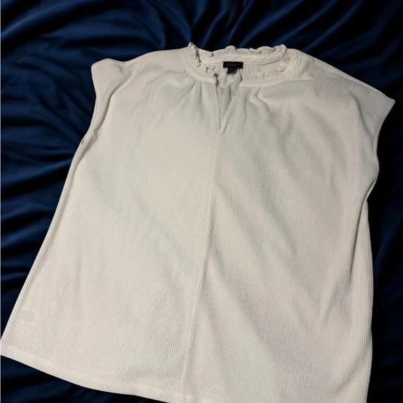 Ann Taylor Off-White Ruffle Neck Sleeveless Top - Picture 2 of 6